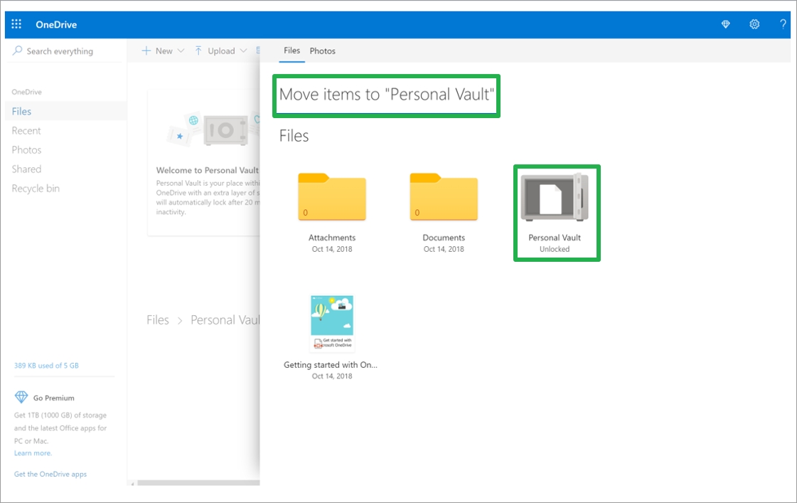 onedrive vault for business