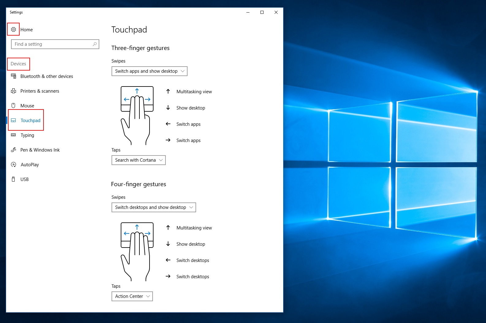 Touchpad gestures.