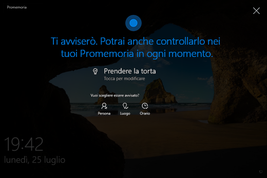 Promemoria di Cortana nella schermata di blocco